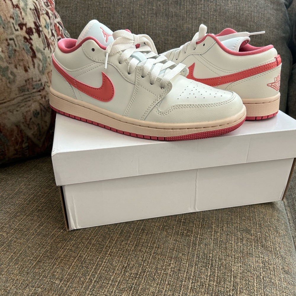 Women’s Nike Air Jordan Low 1 White and Coral Sneakers